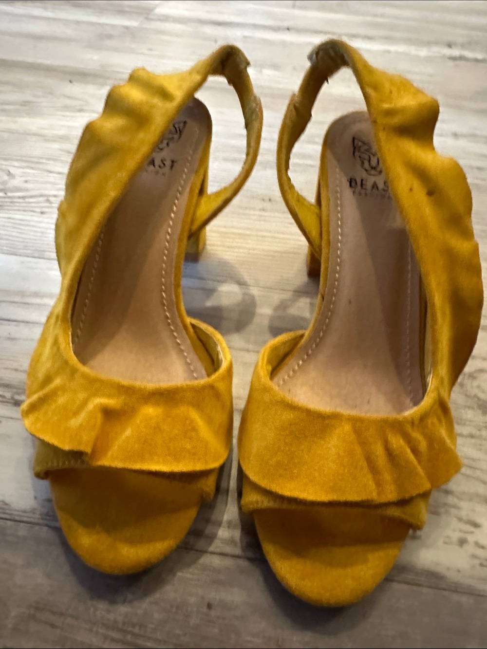 💕 FASHION Mustard Yellow Suede Peep-Toe Slingback Sandals size 7 💕